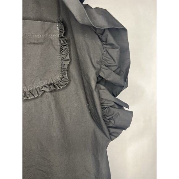 Black Ruffle Cotton Top Womens Medium Flutter Sleeves Romantic Cottagecore Fairy - Picture 5 of 15